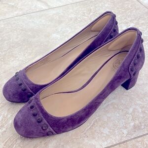 Tory Burch Purple Plum Suede Studded Colt Block Heels Size 5.5